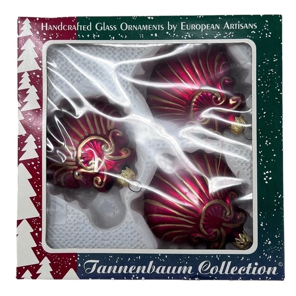 VTG Tannenbaum Collection Four Poland Blown Glass Red Gold Sea Shell Ornaments - Picture 2 of 10